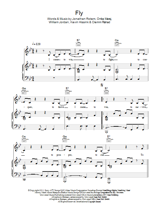 Nicki Minaj Fly (feat. Rihanna) sheet music notes and chords arranged for Piano, Vocal & Guitar Chords