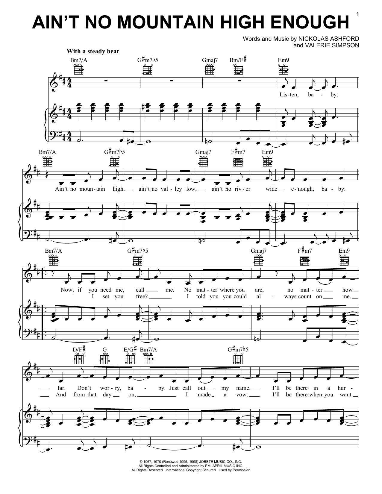 Nickolas Ashford Ain't No Mountain High Enough sheet music notes and chords. Download Printable PDF.