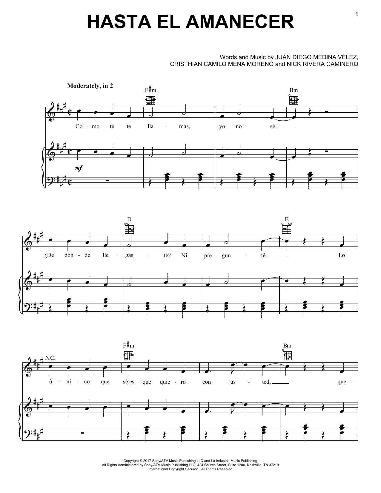 Nicky Jam Hasta El Amanecer sheet music notes and chords. Download Printable PDF.