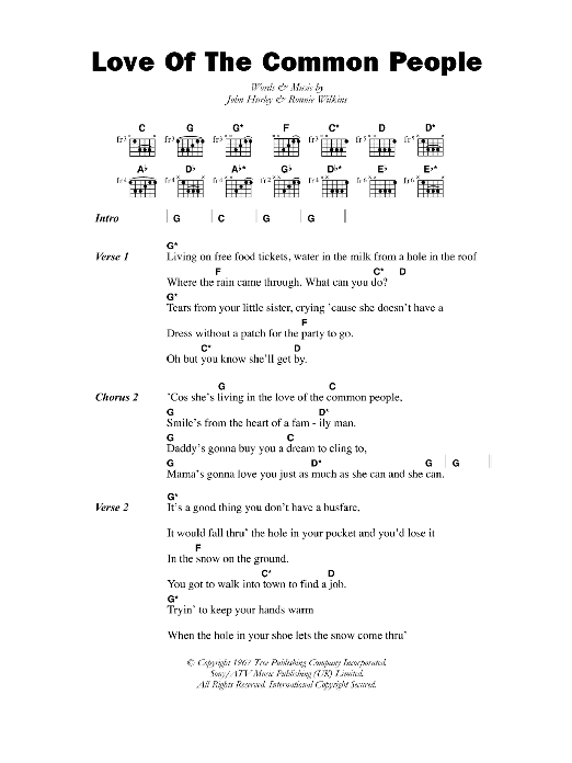 Nicky Thomas Love Of The Common People sheet music notes and chords arranged for Guitar Chords/Lyrics