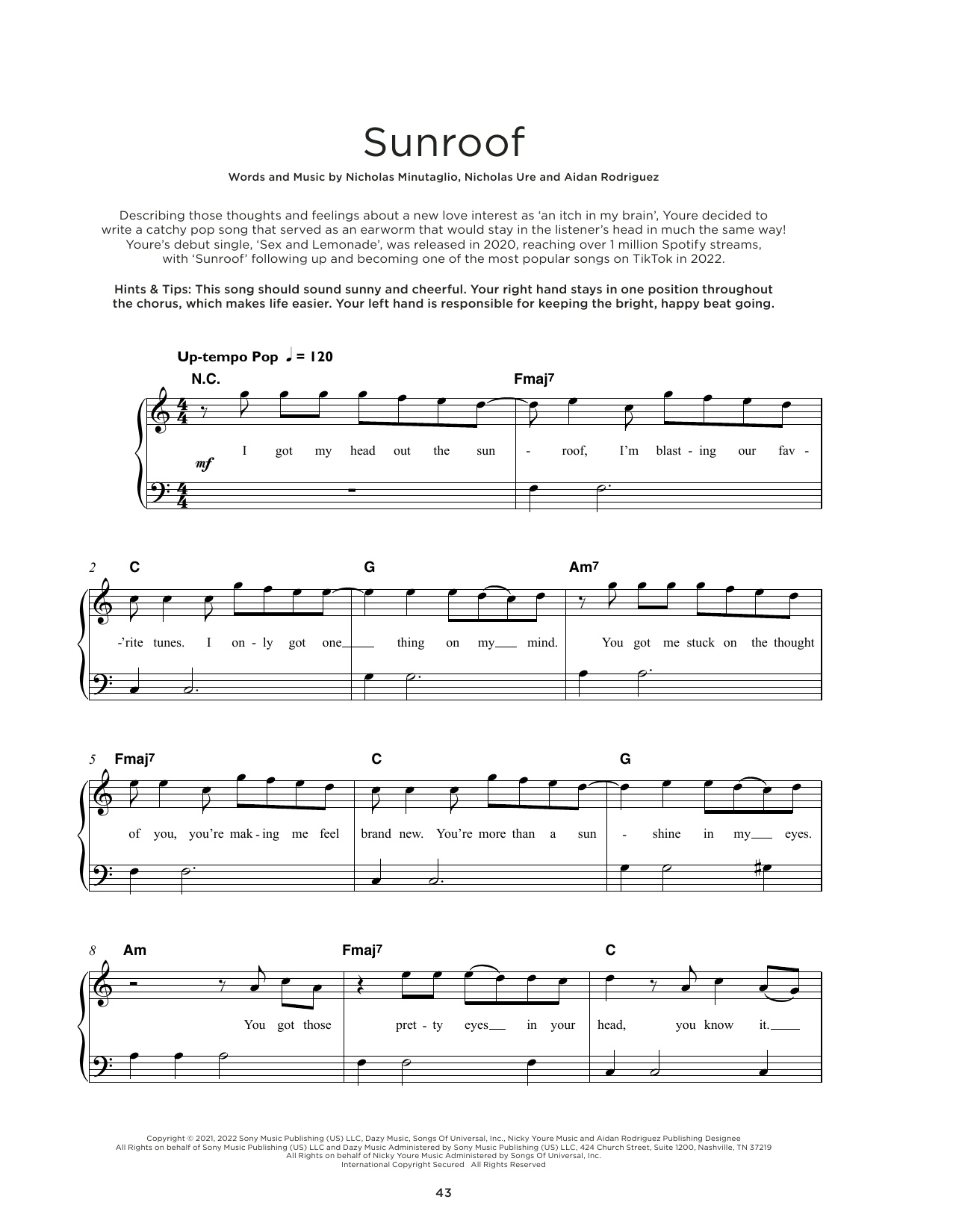 Nicky Youre & dazy Sunroof sheet music notes and chords. Download Printable PDF.