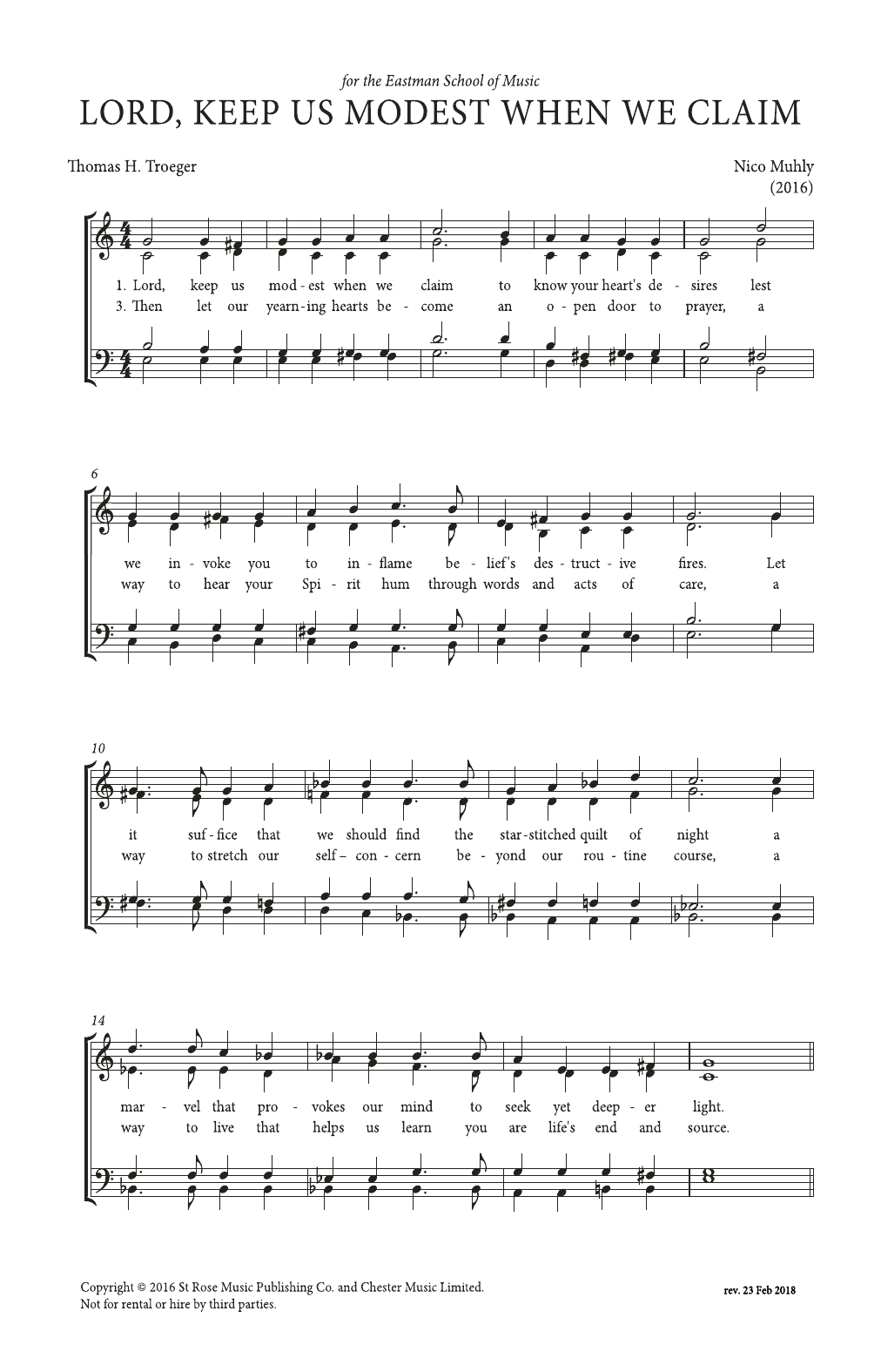 Learn to play Nico Muhly Lord, Keep Us Modest When We Claim sheet music for SATB Choir in minutes. Price: 3.9900$ Nico Muhly Lord, Keep Us Modest When We Claim sheet music notes and chords arranged for SATB Choir
