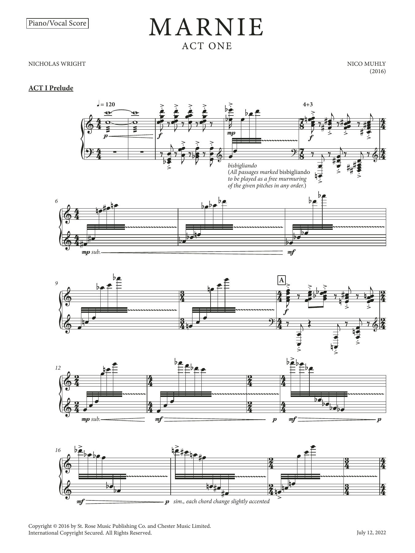 Nico Muhly Marnie (Vocal Score) sheet music notes and chords. Download Printable PDF.