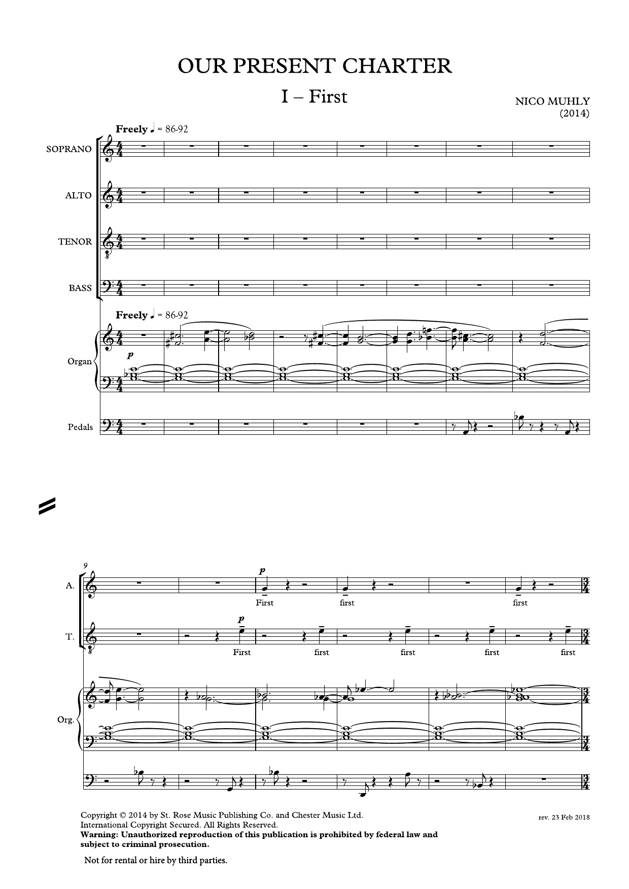 Learn to play Nico Muhly Our Present Charter sheet music for SATB Choir in minutes. Price: 6.4900$ Nico Muhly Our Present Charter sheet music notes and chords arranged for SATB Choir