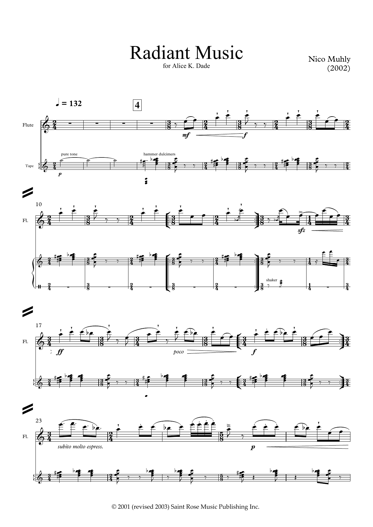 Nico Muhly Radiant Music (for flute and electronics) sheet music notes and chords. Download Printable PDF.