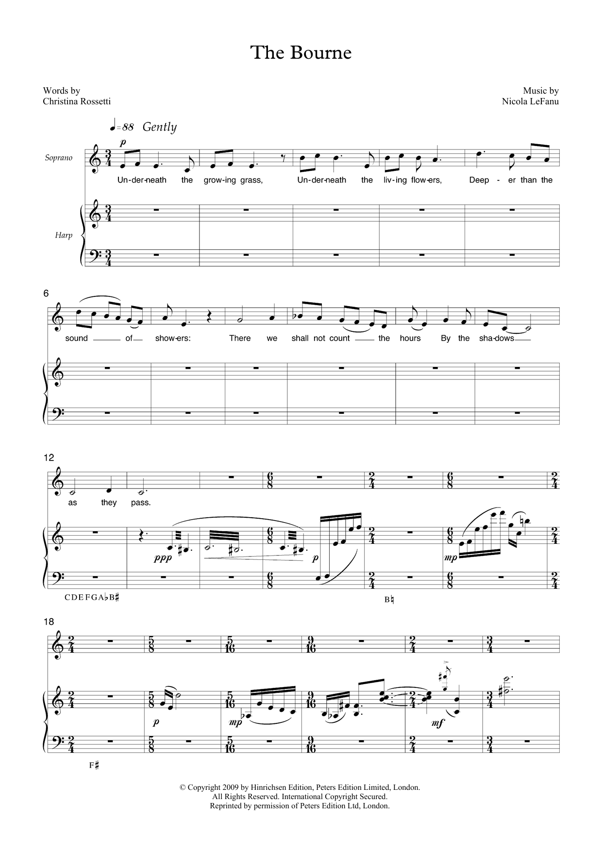 Nicola LeFanu The Bourne (for soprano & harp) sheet music notes and chords. Download Printable PDF.