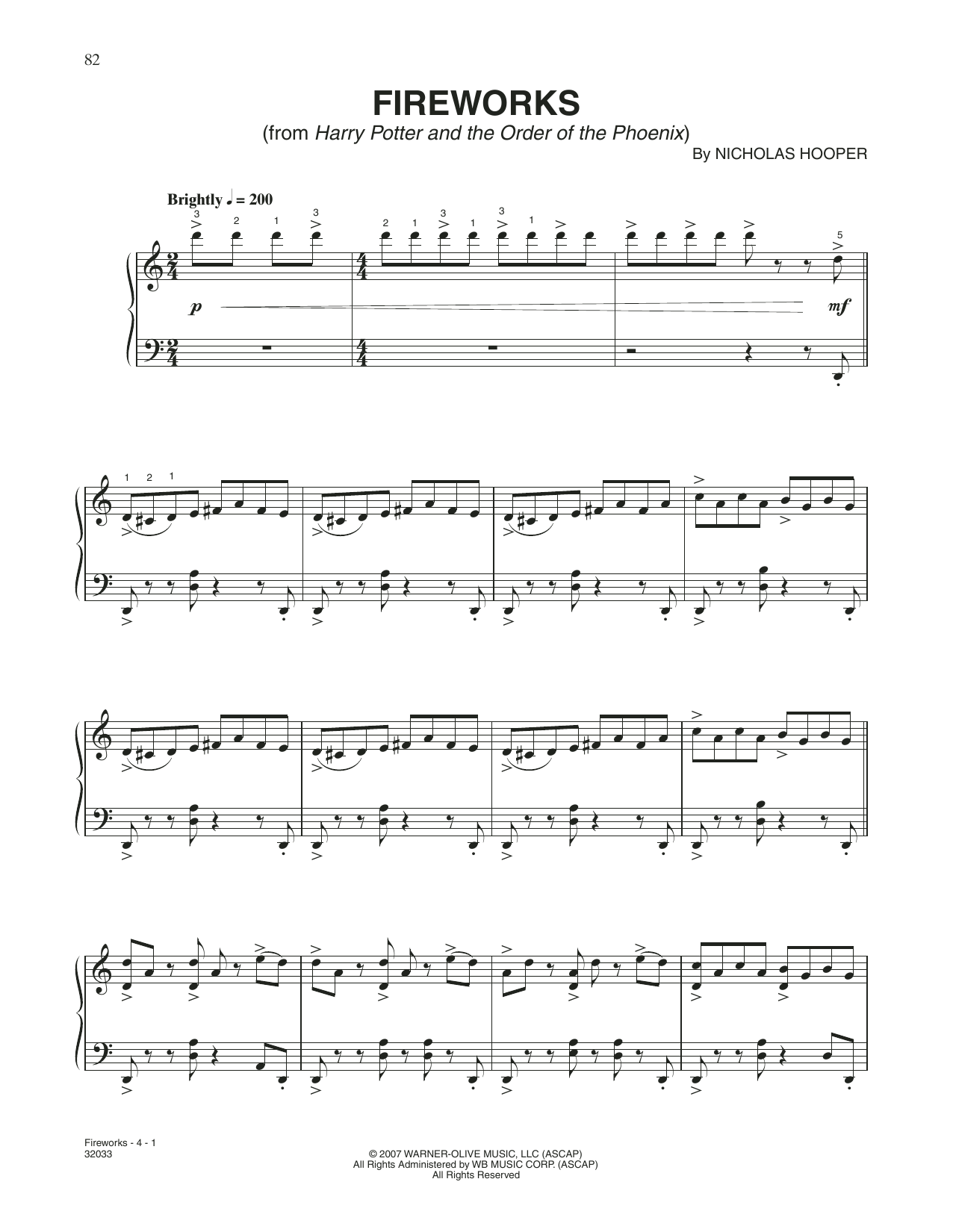 Nicolas Hooper Fireworks (from Harry Potter And The Order Of The Phoenix) sheet music notes and chords. Download Printable PDF.