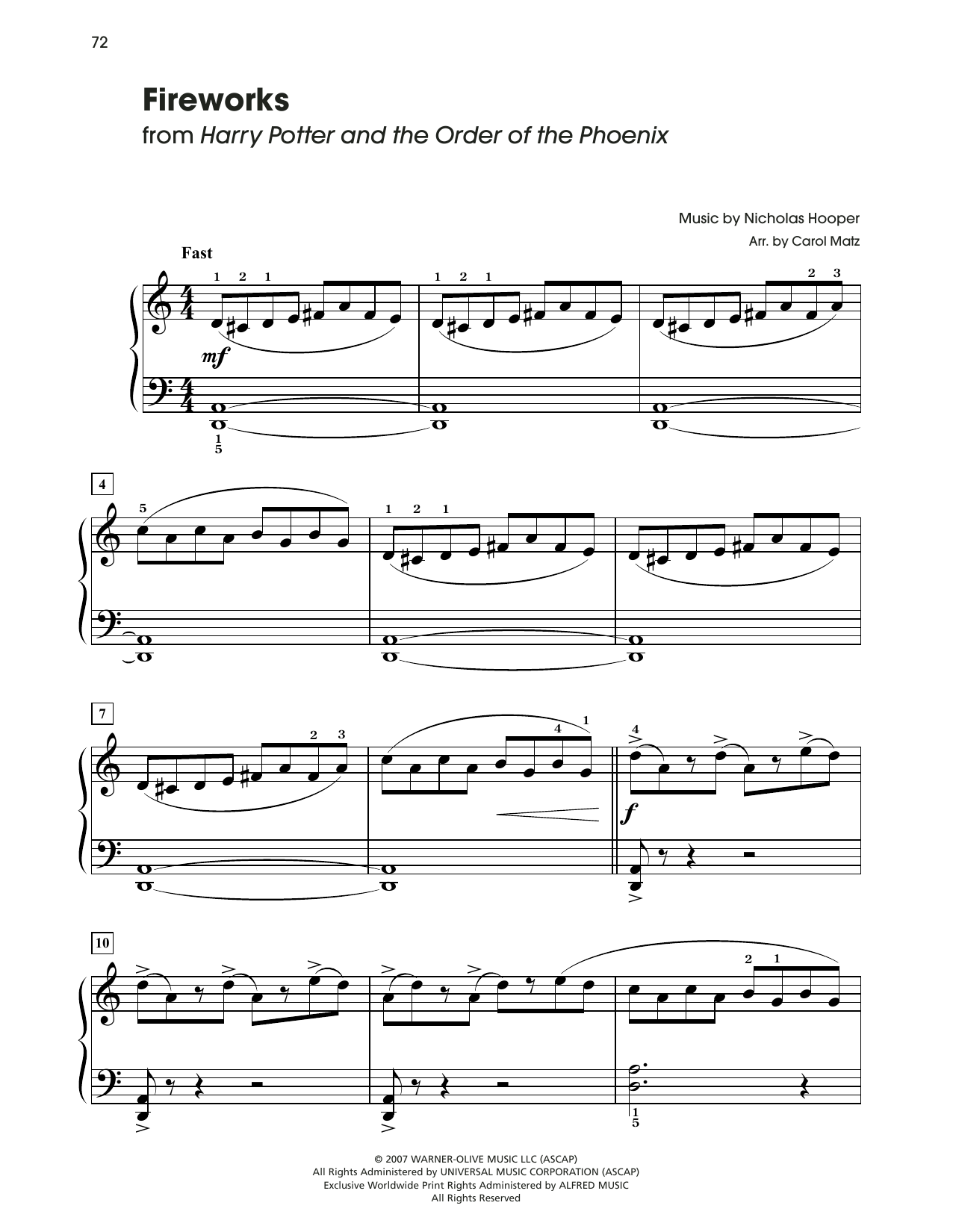 Nicolas Hooper Fireworks (from Harry Potter) (arr. Carol Matz) sheet music notes and chords arranged for Big Note Piano