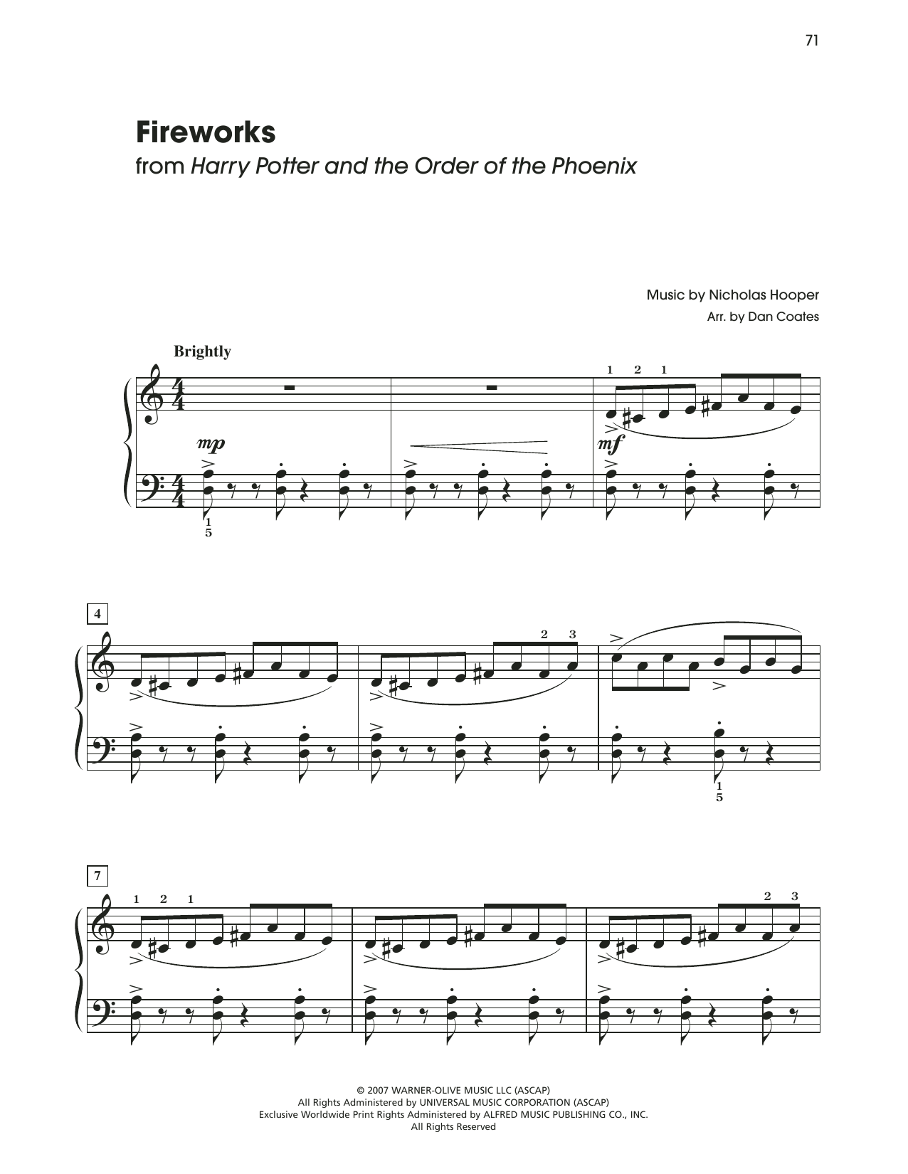 Nicolas Hooper Fireworks (from Harry Potter) (arr. Dan Coates) sheet music notes and chords. Download Printable PDF.