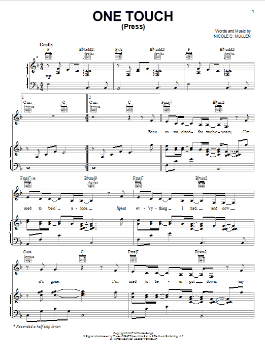 Nicole C. Mullen One Touch (Press) sheet music notes and chords. Download Printable PDF.