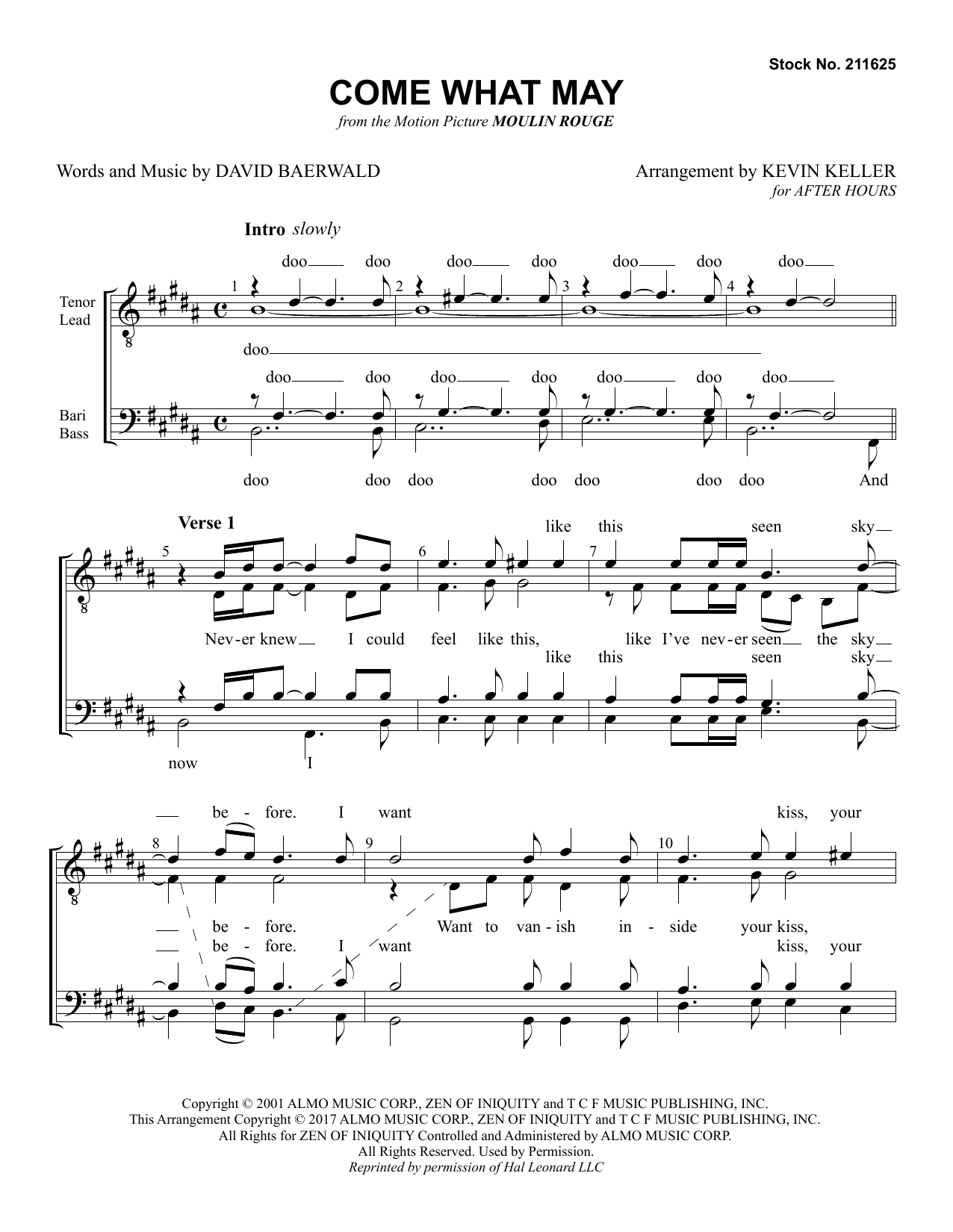 Nicole Kidman & Ewan McGregor Come What May (from Moulin Rouge) (arr. Kevin Keller) sheet music notes and chords. Download Printable PDF.