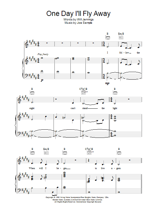 Joe Sample One Day I'll Fly Away sheet music notes and chords. Download Printable PDF.