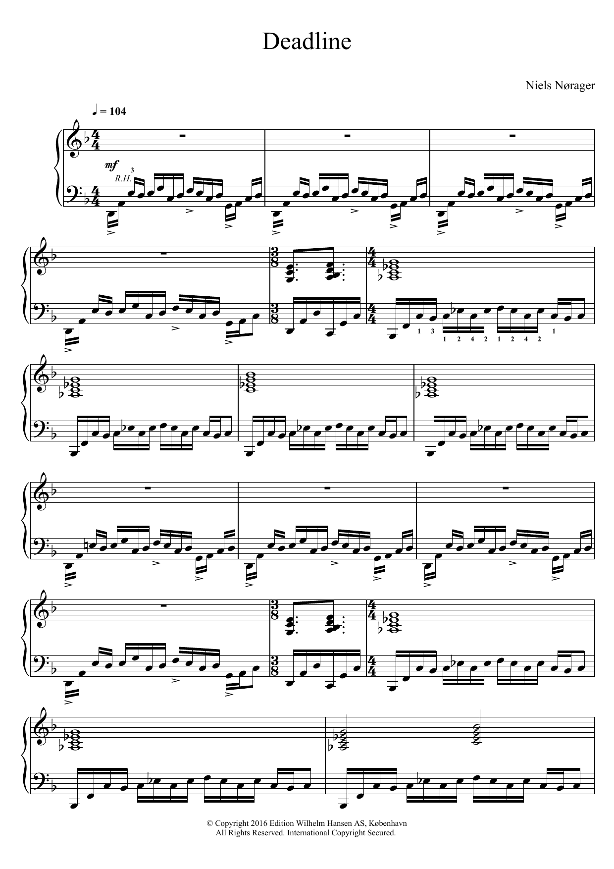 Learn to play Niels Nørager Deadline sheet music for Piano Solo in minutes. Price: 7.8900$ Niels Nørager Deadline sheet music notes and chords arranged for Piano Solo