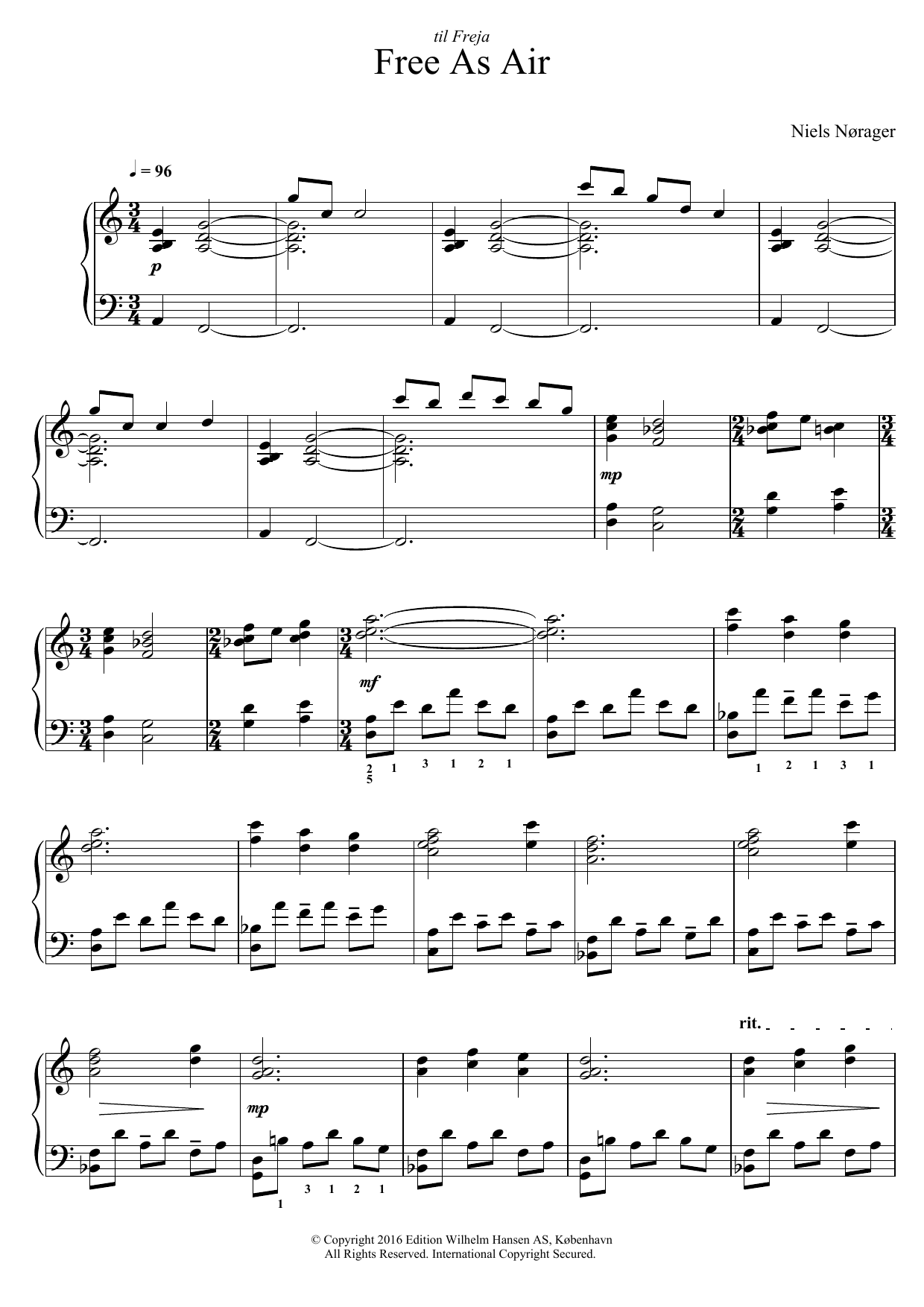 Niels Nørager Free As Air sheet music notes and chords arranged for Piano Solo