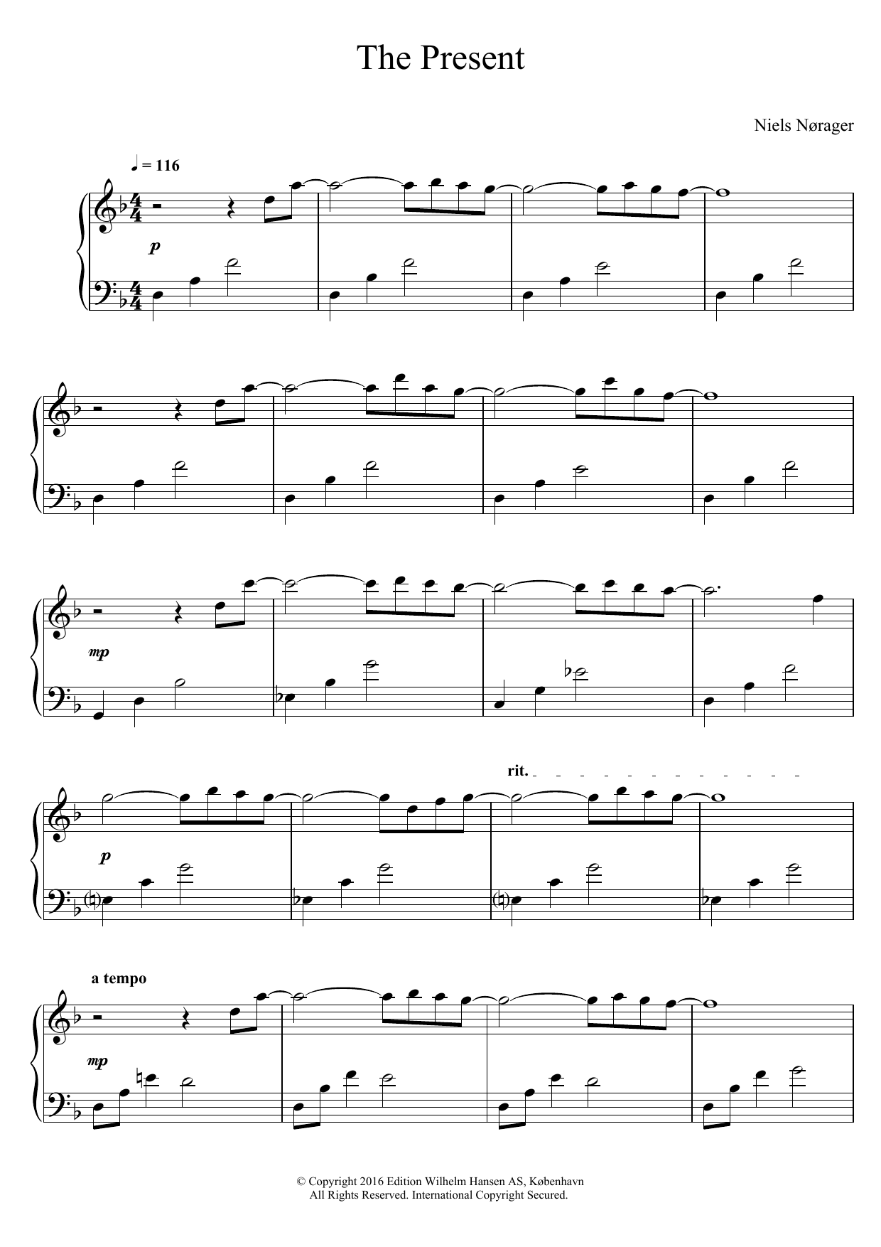 Niels Nørager The Present sheet music notes and chords arranged for Piano Solo