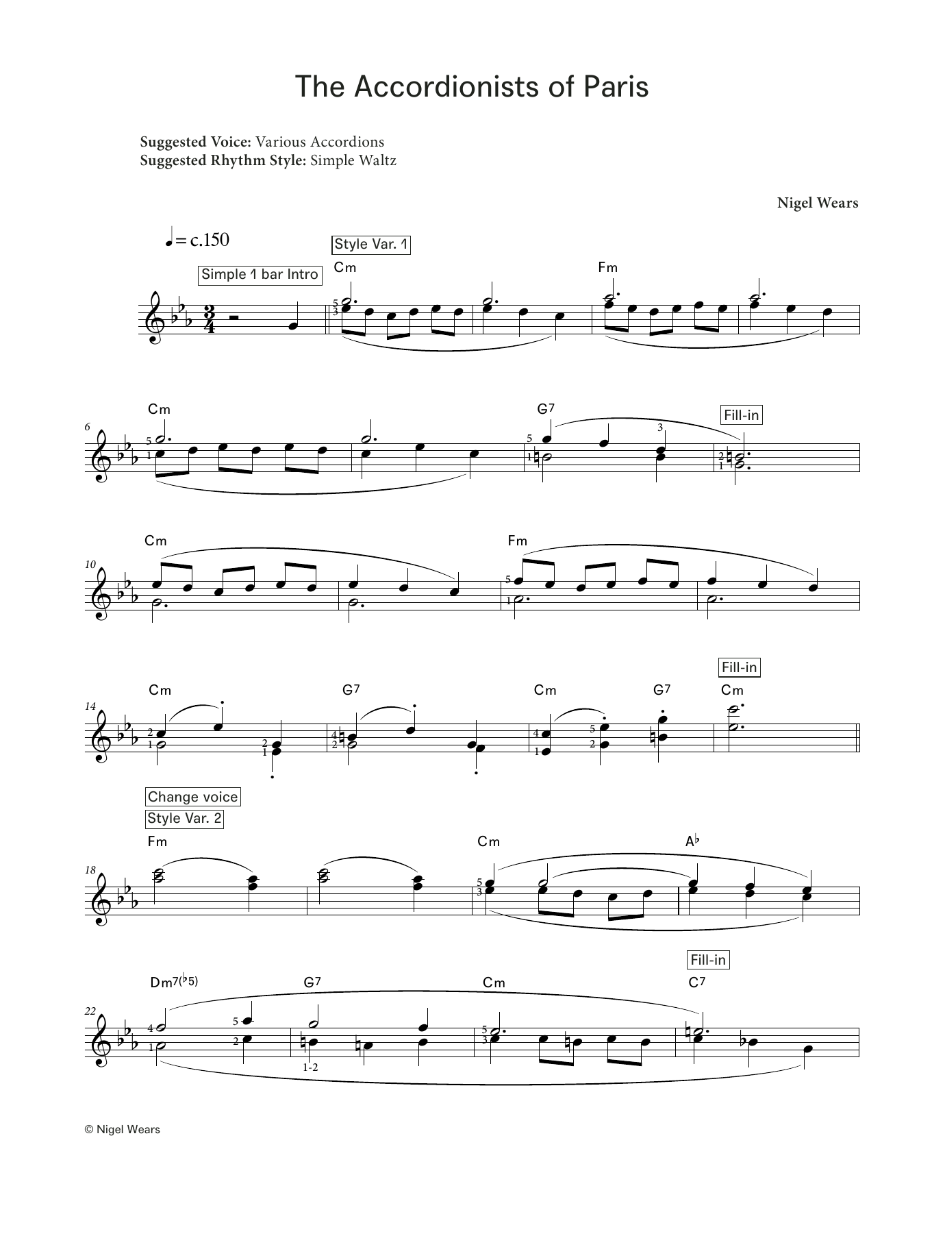 Learn to play Nigel Wears The Accordionists of Paris (LCME Electronic Keyboard Grade 7 List B) sheet music for Piano Solo in minutes. Price: 5.9900$ Nigel Wears The Accordionists of Paris (LCME Electronic Keyboard Grade 7 List B) sheet music notes and chords arranged for Piano Solo