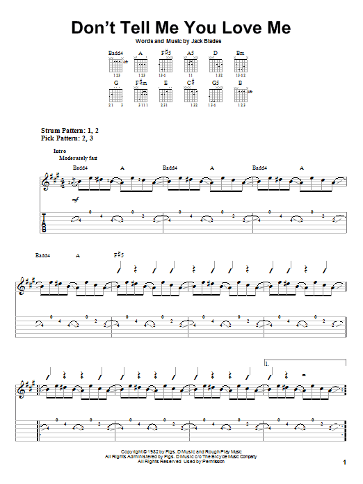 Night Ranger Don't Tell Me You Love Me sheet music notes and chords. Download Printable PDF.