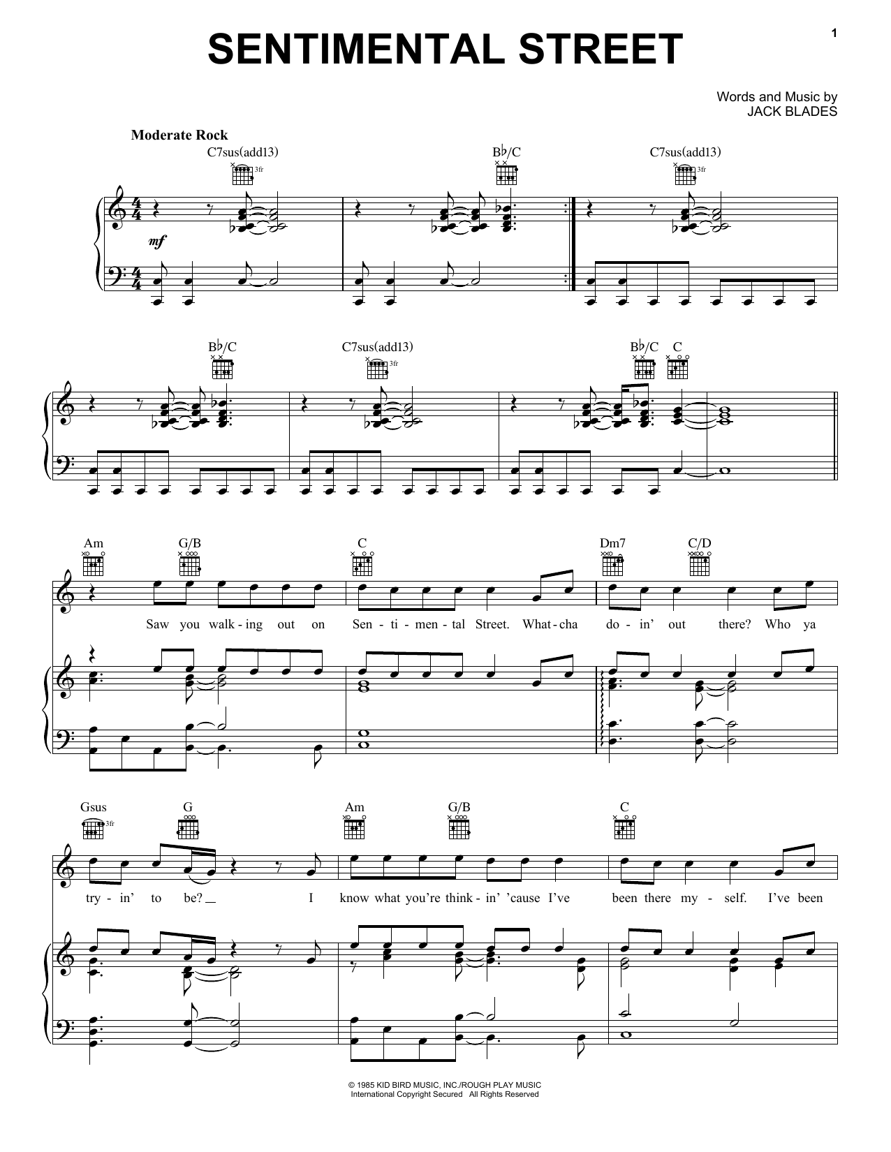 Night Ranger Sentimental Street sheet music notes and chords. Download Printable PDF.