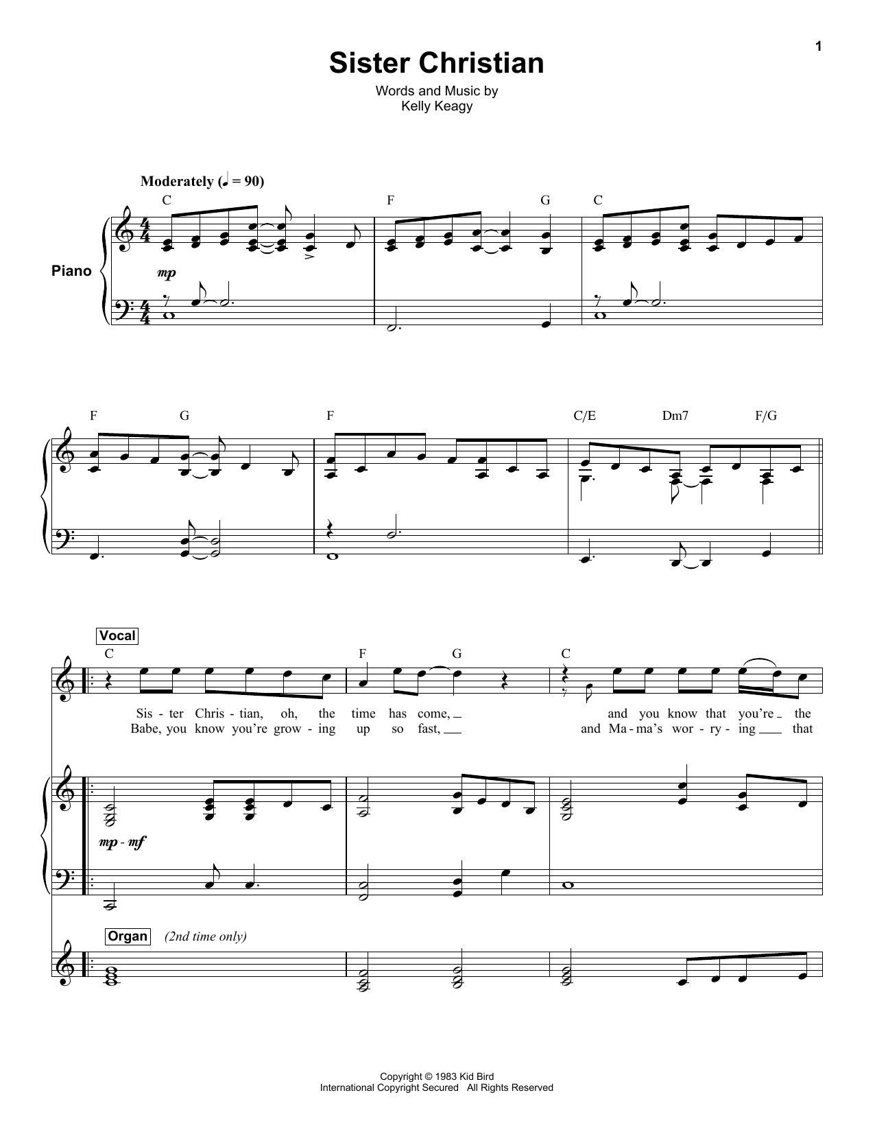 Night Ranger Sister Christian sheet music notes and chords. Download Printable PDF.