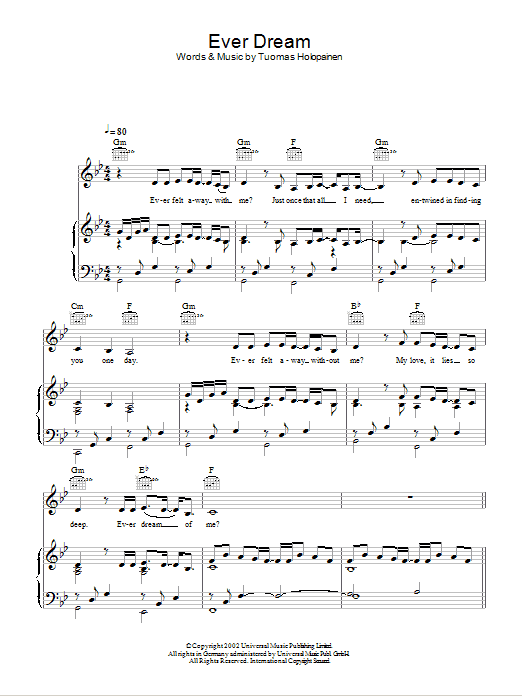 Nightwish Ever Dream sheet music notes and chords. Download Printable PDF.