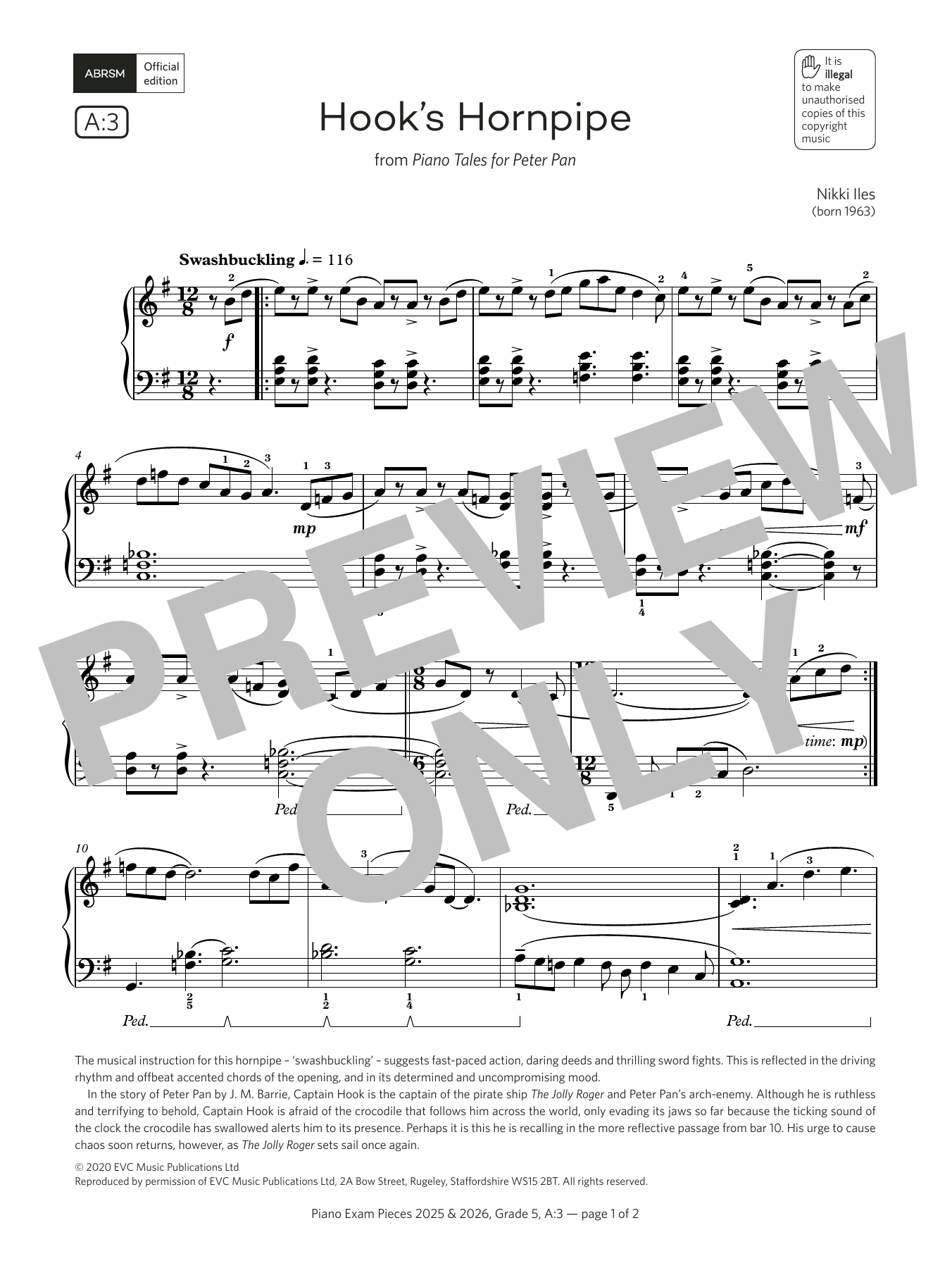 Nikki Iles Hook's Hornpipe (Grade 5, list A3, from the ABRSM Piano Syllabus 2025 & 2026) sheet music notes and chords. Download Printable PDF.