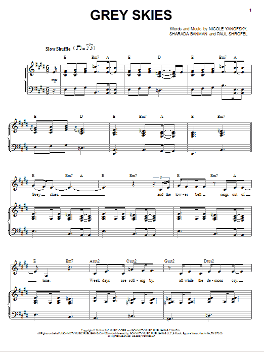 Learn to play Nikki Yanofsky Grey Skies sheet music for Piano & Vocal in minutes. Price: 7.8900$ Nikki Yanofsky Grey Skies sheet music notes and chords arranged for Piano & Vocal
