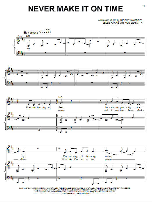 Learn to play Nikki Yanofsky Never Make It On Time sheet music for Piano & Vocal in minutes. Price: 7.8900$ Nikki Yanofsky Never Make It On Time sheet music notes and chords arranged for Piano & Vocal