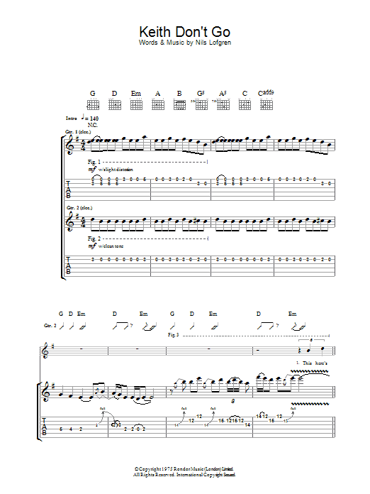 Learn to play Nils Lofgren Keith Don't Go sheet music for Guitar Tab in minutes. Price: 7.8900$ Nils Lofgren Keith Don't Go sheet music notes and chords arranged for Guitar Tab