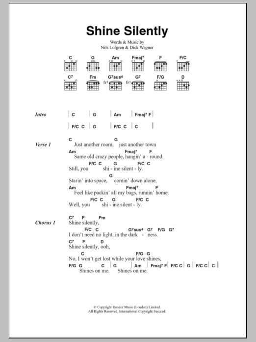 Nils Lofgren Shine Silently sheet music notes and chords. Download Printable PDF.