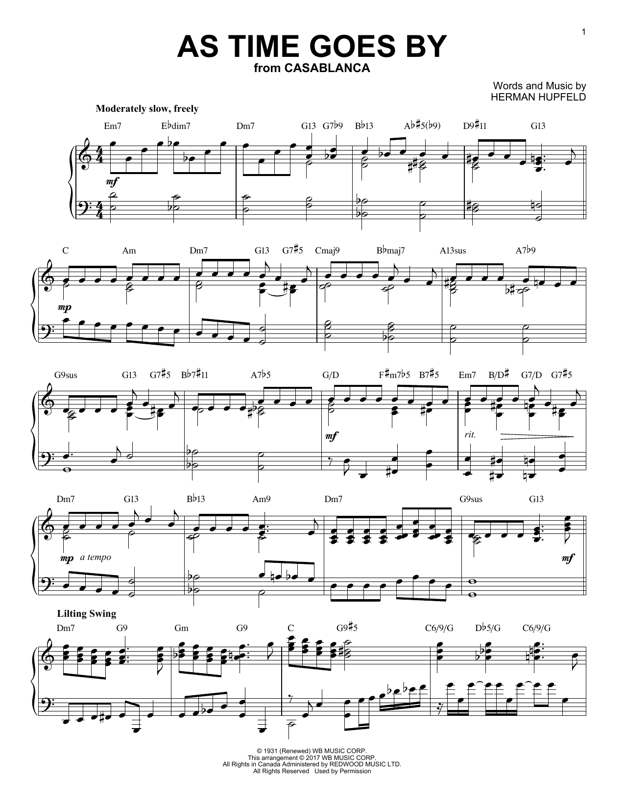 Nilsson As Time Goes By [Jazz version] sheet music notes and chords. Download Printable PDF.