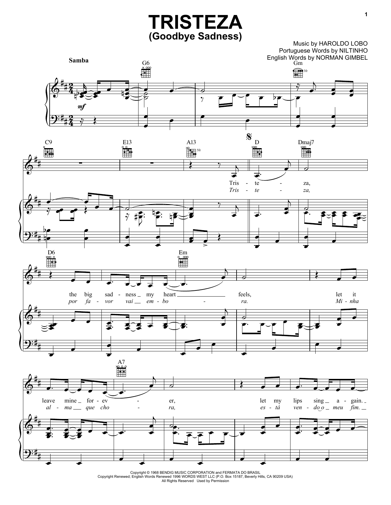 Learn to play Niltinho Tristeza (Goodbye Sadness) sheet music for Real Book – Melody & Chords in minutes. Price: 5.9900$ Niltinho Tristeza (Goodbye Sadness) sheet music notes and chords arranged for Real Book – Melody & Chords
