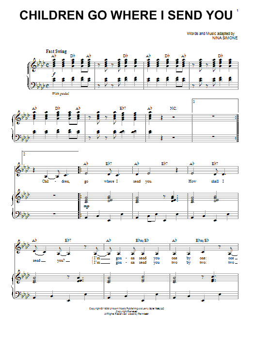 Nina Simone Children Go Where I Send You sheet music notes and chords. Download Printable PDF.