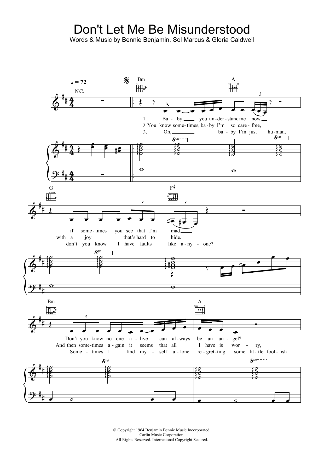 Nina Simone Don't Let Me Be Misunderstood sheet music notes and chords. Download Printable PDF.