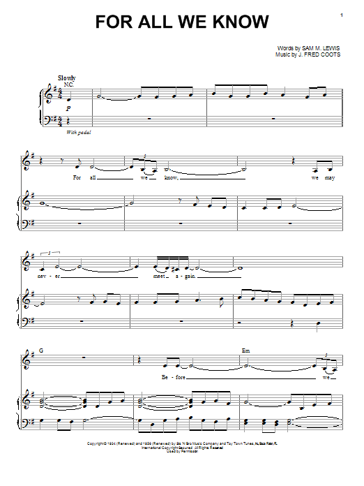 Nina Simone For All We Know sheet music notes and chords. Download Printable PDF.