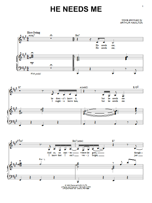 Nina Simone He Needs Me sheet music notes and chords. Download Printable PDF.