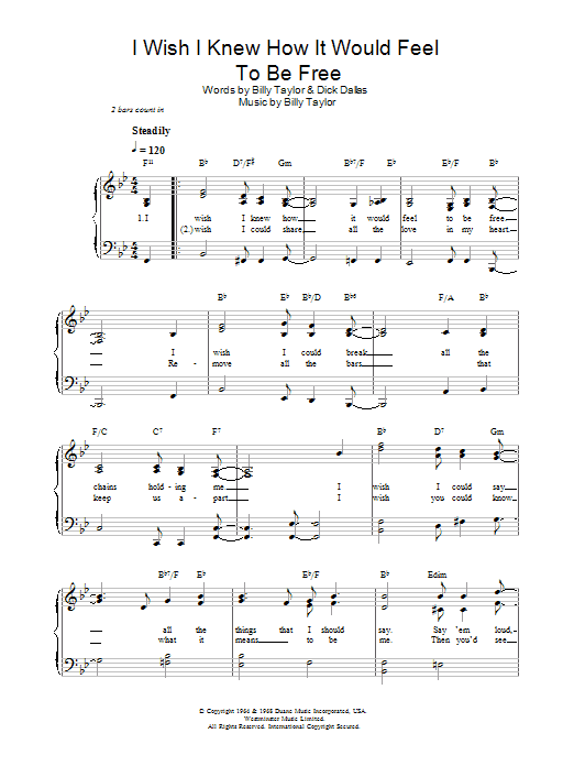 Nina Simone I Wish I Knew How It Would Feel To Be Free sheet music notes and chords. Download Printable PDF.