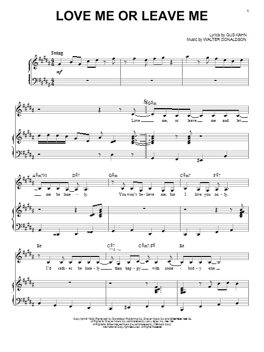 Nina Simone Love Me Or Leave Me sheet music notes and chords. Download Printable PDF.