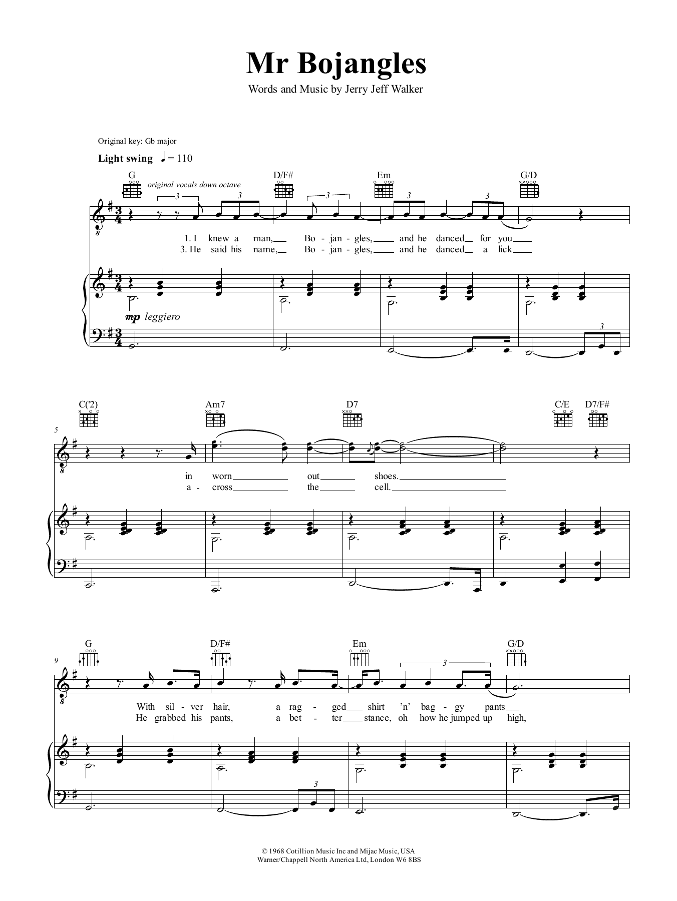 Nina Simone Mr Bojangles sheet music notes and chords. Download Printable PDF.