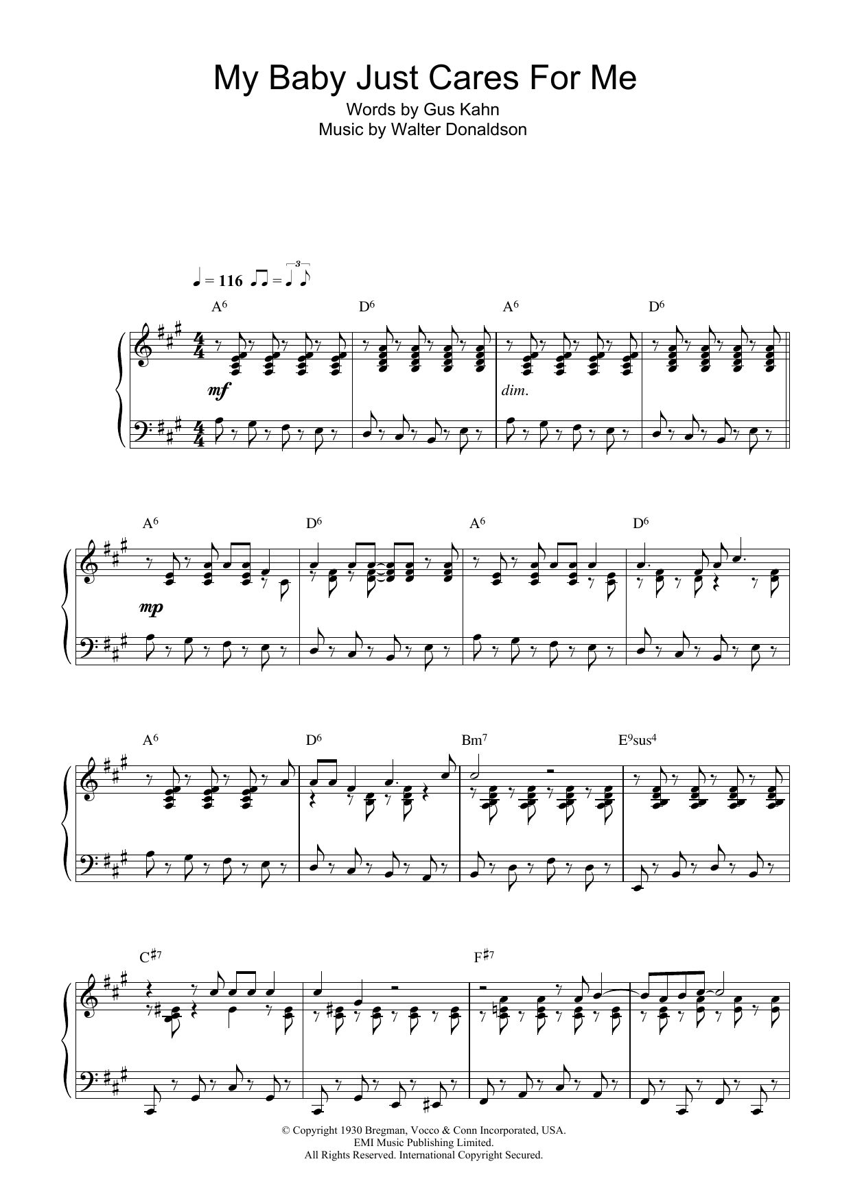 Nina Simone My Baby Just Cares For Me sheet music notes and chords. Download Printable PDF.