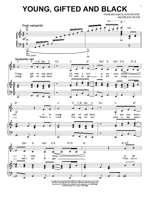 Nina Simone Young, Gifted And Black sheet music notes and chords. Download Printable PDF.