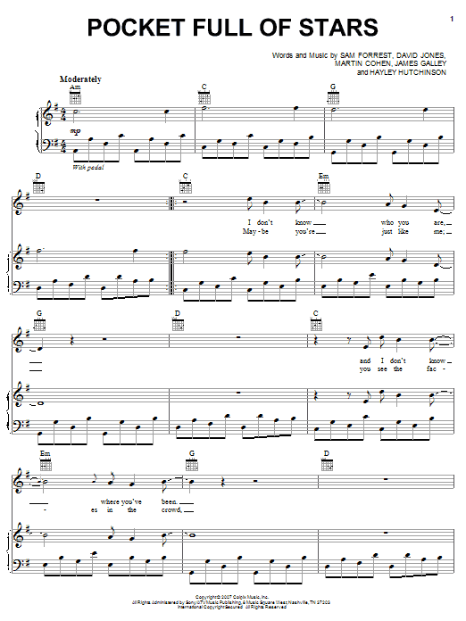 Learn to play Nine Black Alps Pocket Full Of Stars sheet music for Piano, Vocal & Guitar Chords (Right-Hand Melody) in minutes. Price: 7.8900$ Nine Black Alps Pocket Full Of Stars sheet music notes and chords arranged for Piano, Vocal & Guitar Chords (Right-Hand Melody)