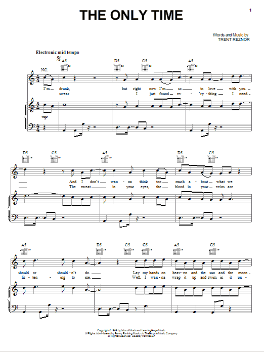 Learn to play Nine Inch Nails The Only Time sheet music for Piano, Vocal & Guitar Chords (Right-Hand Melody) in minutes. Price: 7.8900$ Nine Inch Nails The Only Time sheet music notes and chords arranged for Piano, Vocal & Guitar Chords (Right-Hand Melody)