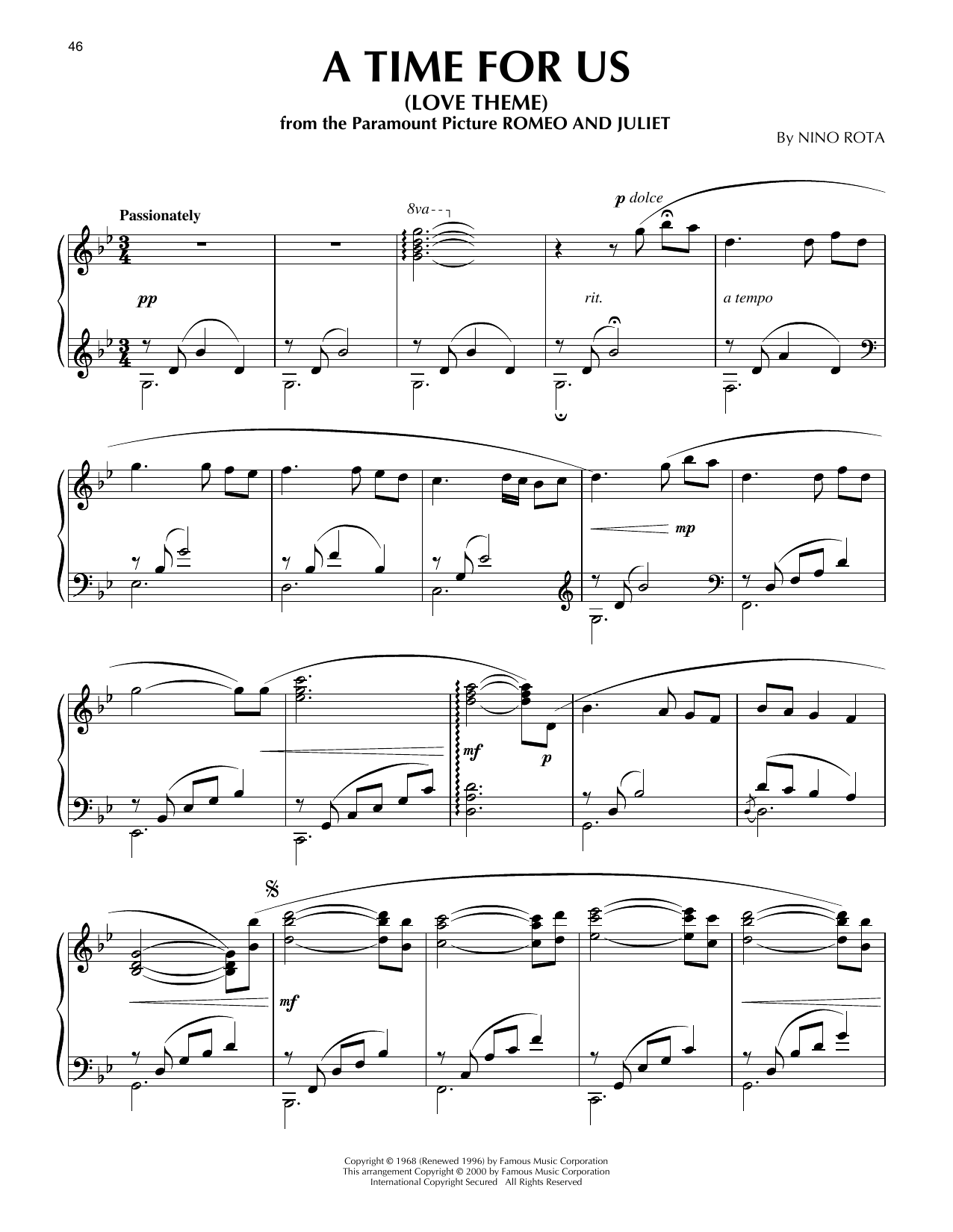 Nino Rota A Time For Us (Love Theme) (from Romeo And Juliet) (arr. Phillip Keveren) sheet music notes and chords. Download Printable PDF.