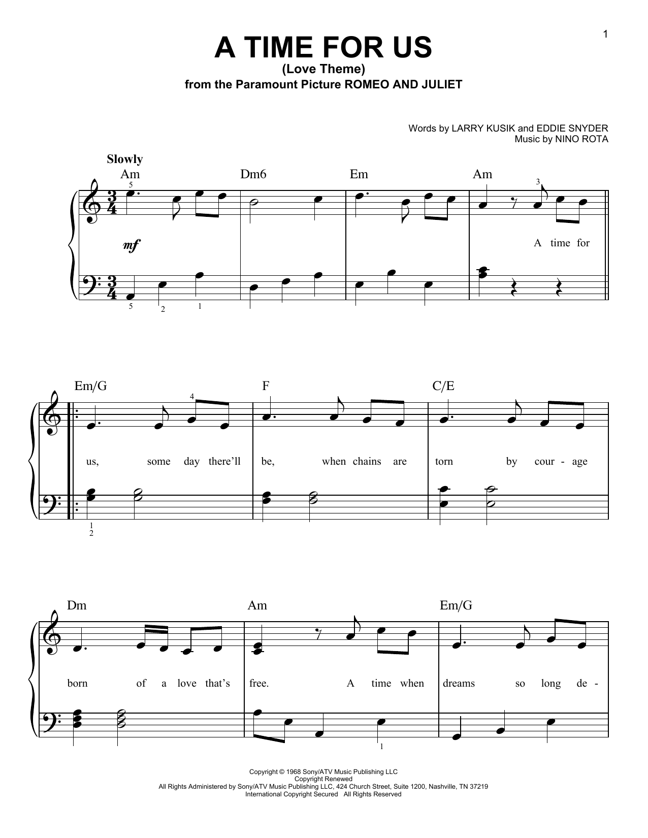 Nino Rota A Time For Us (Love Theme) sheet music notes and chords arranged for Viola Solo