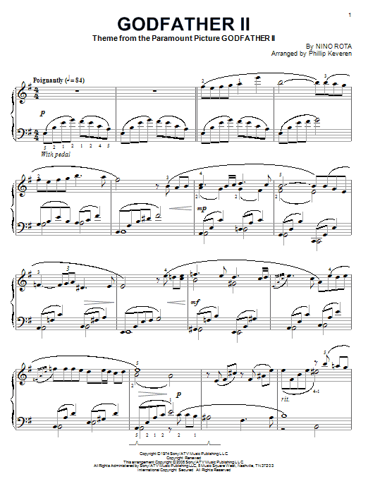 Learn to play Nino Rota Godfather II sheet music for Piano Solo in minutes. Price: 7.8900$ Nino Rota Godfather II sheet music notes and chords arranged for Piano Solo