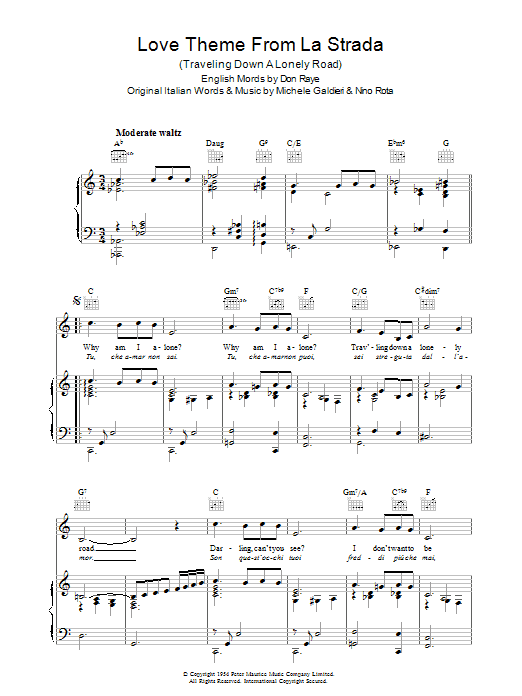 Perry Como Love Theme (from La Strada) sheet music notes and chords. Download Printable PDF.