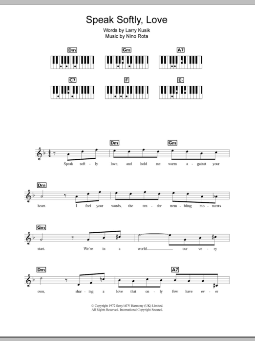 Nino Rota Speak Softly Love (Godfather Theme) sheet music notes and chords. Download Printable PDF.