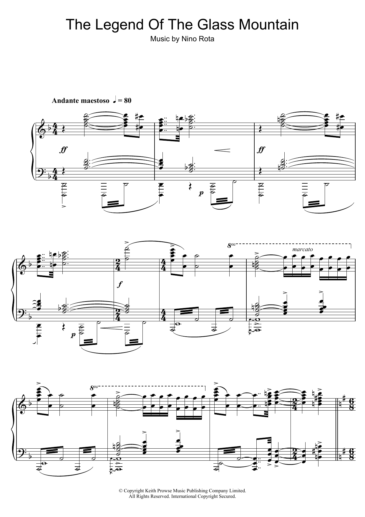 Learn to play Nino Rota The Legend Of The Glass House sheet music for Piano Solo in minutes. Price: 7.8900$ Nino Rota The Legend Of The Glass House sheet music notes and chords arranged for Piano Solo
