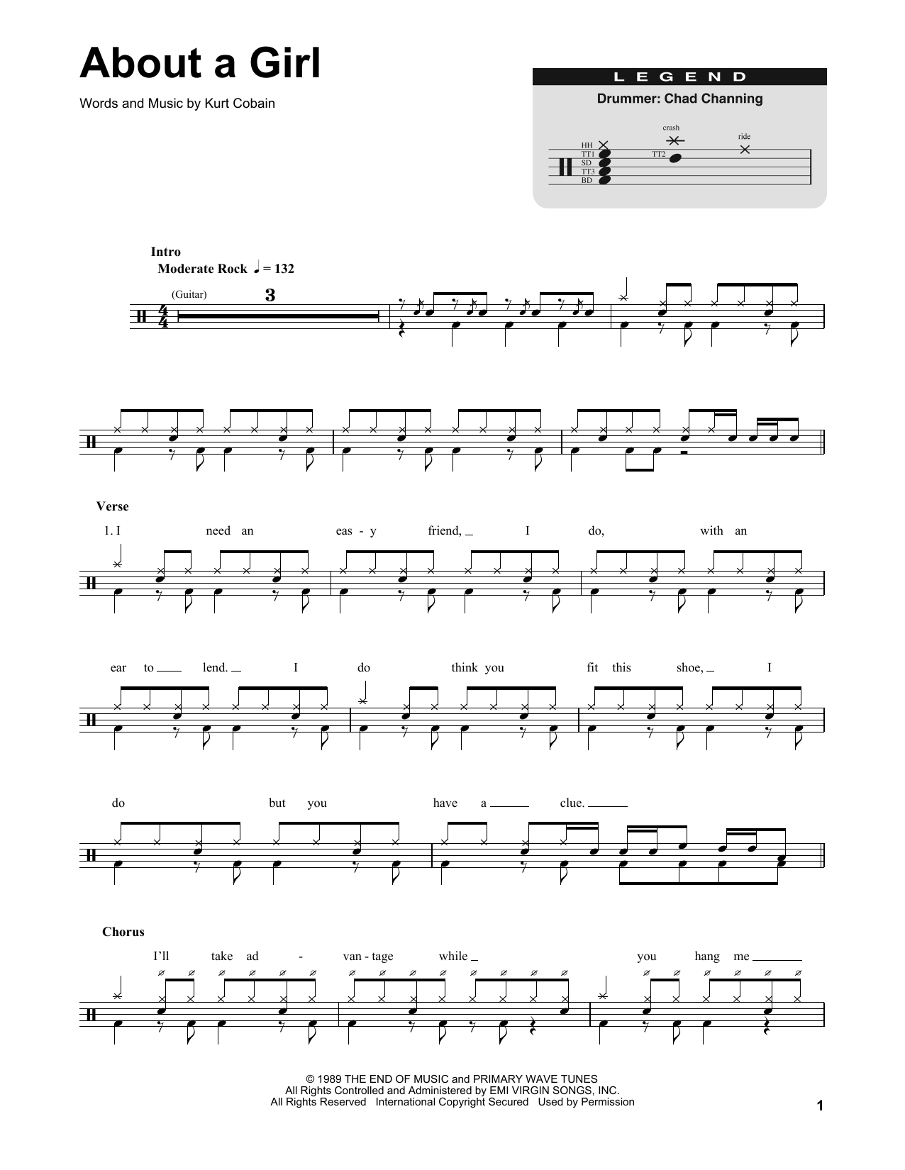 Nirvana About A Girl sheet music notes and chords. Download Printable PDF.