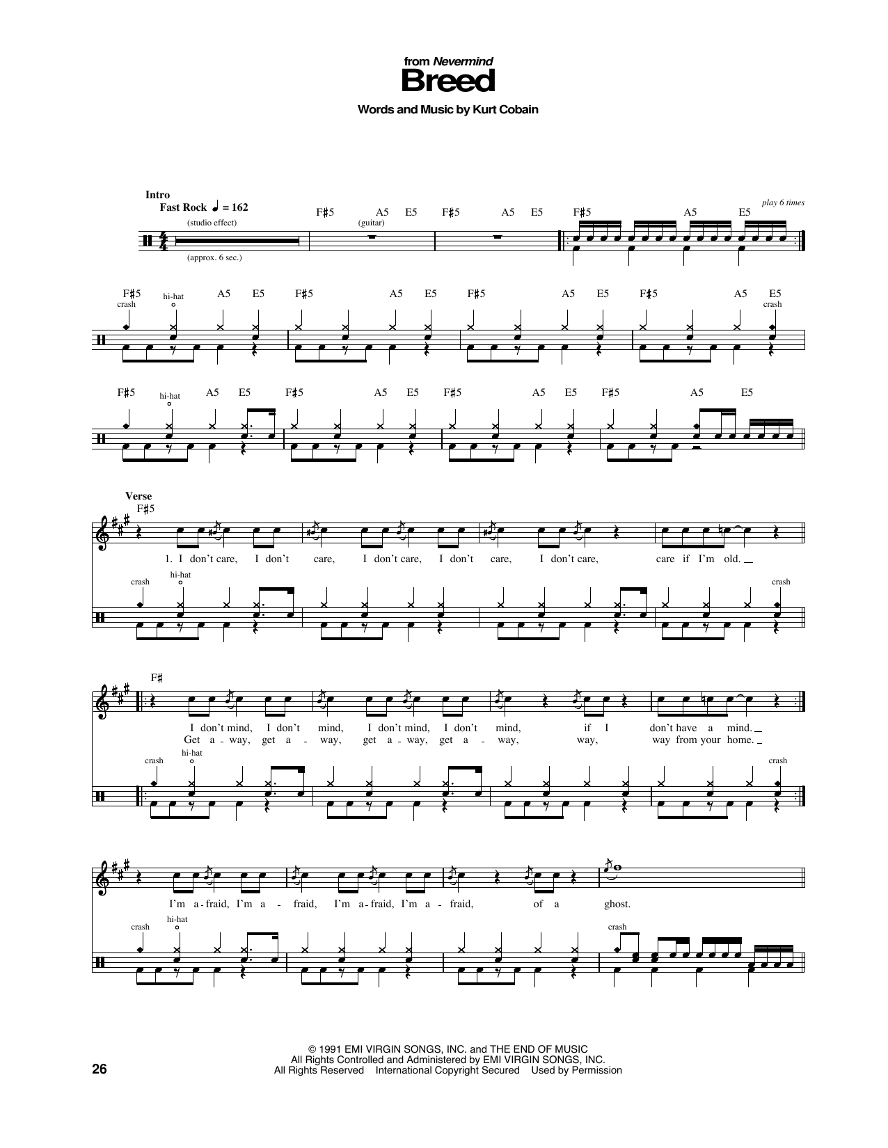 Nirvana Breed sheet music notes and chords. Download Printable PDF.